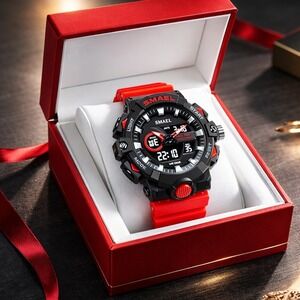 Watch Men Smael Red & Black Analog Digitals Colorful Quartz Sports Watch for Men